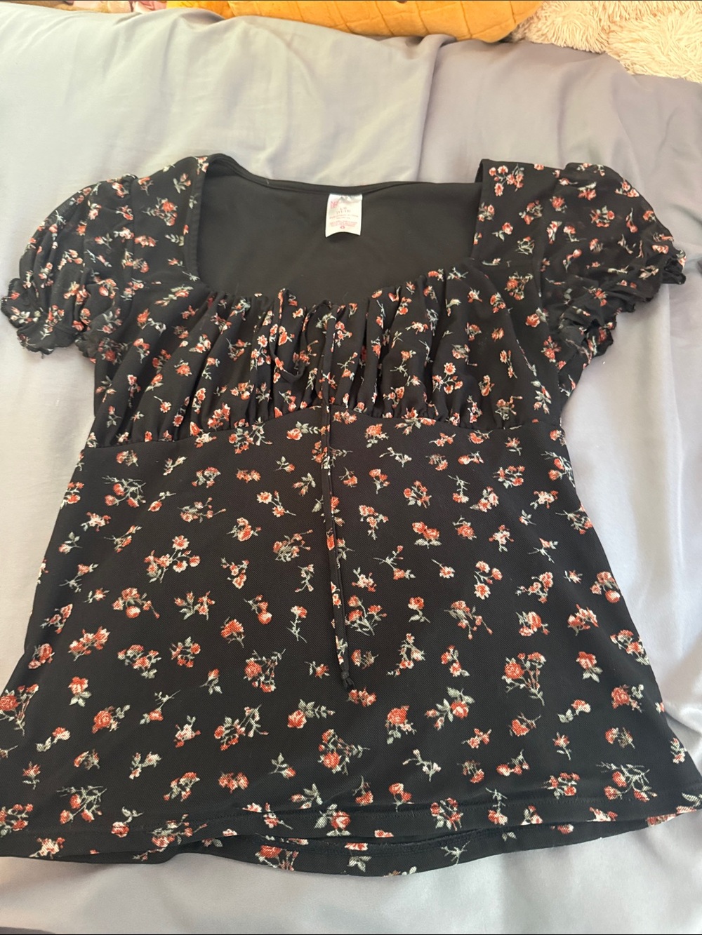 No Boundaries Black Floral Square-Neck Blouse